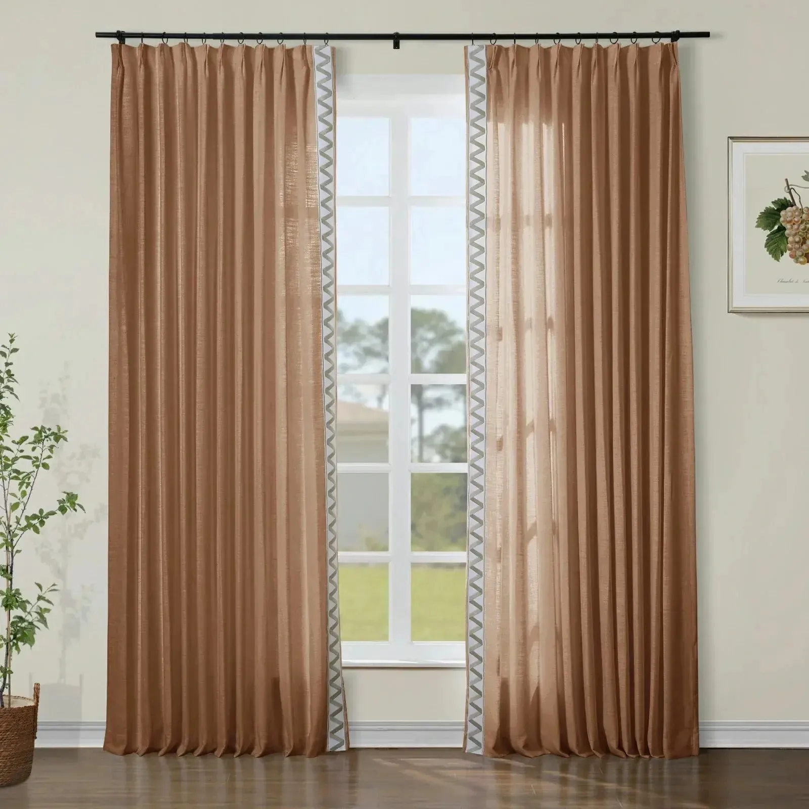 Isabella Cotton Curtains with Border Trim (Sold per Pair)