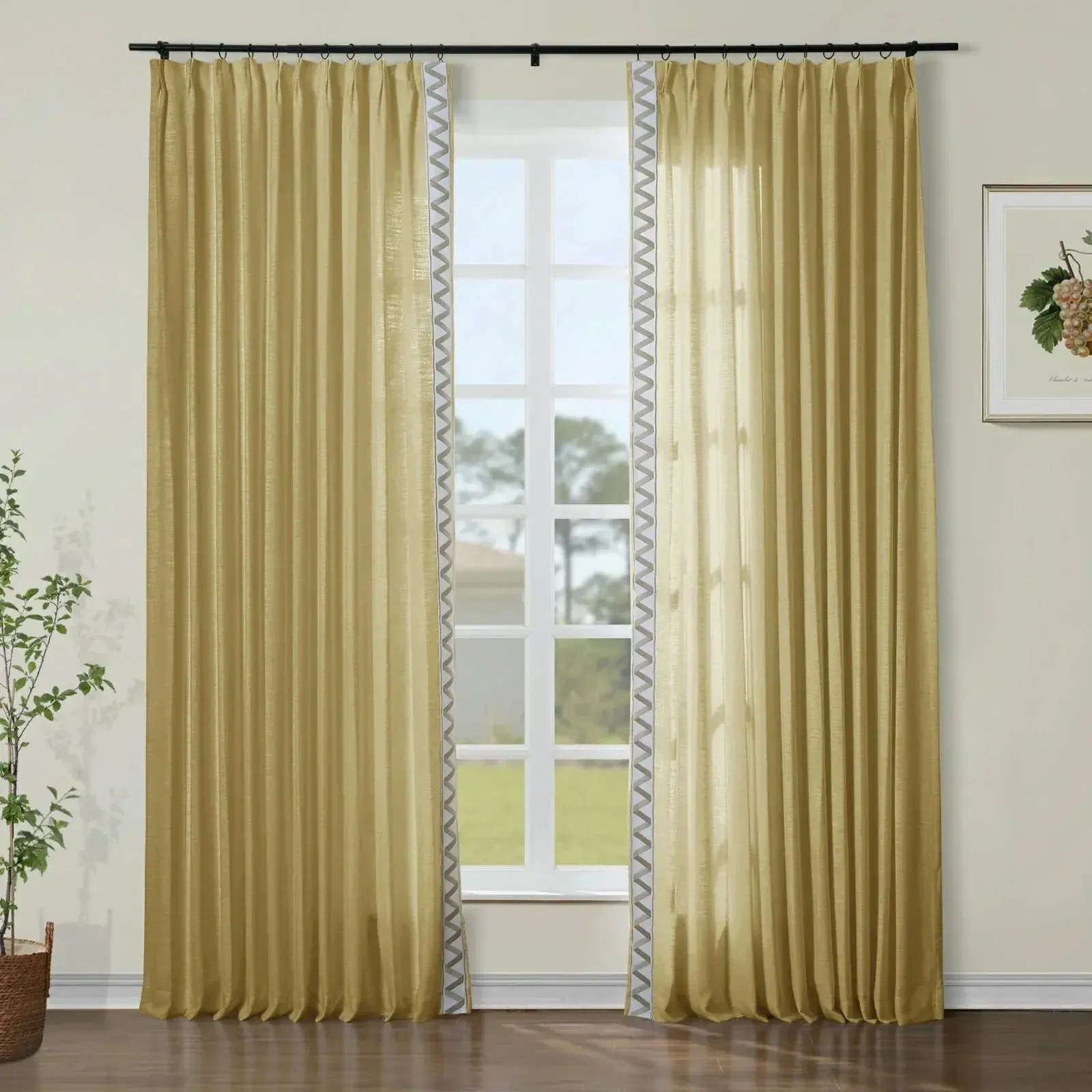 Isabella Cotton Curtains with Border Trim (Sold per Pair)