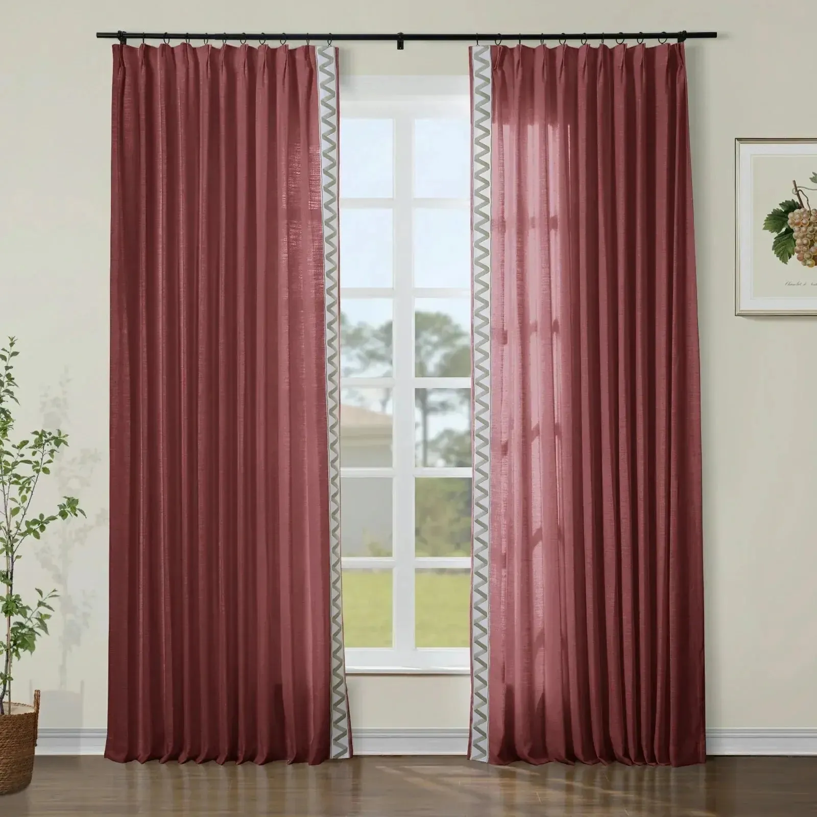 Isabella Cotton Curtains with Border Trim (Sold per Pair)