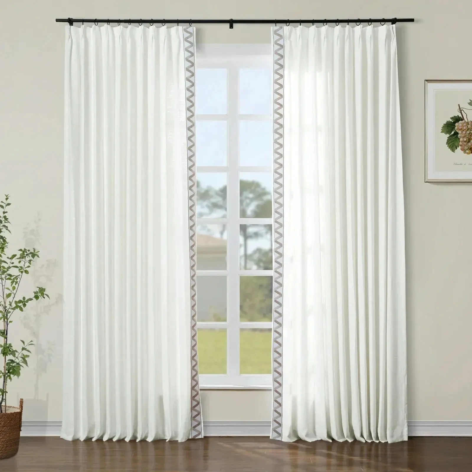 Isabella Cotton Curtains with Border Trim (Sold per Pair)