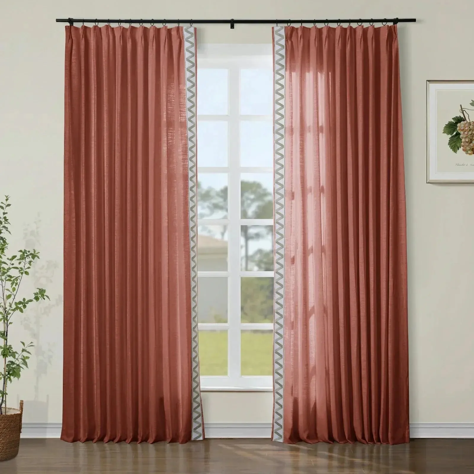 Isabella Cotton Curtains with Border Trim (Sold per Pair)