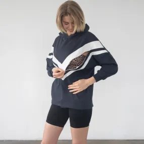 Isabella The Organic Oversized Nursing & Pregnancy Hoodie (Navy White)