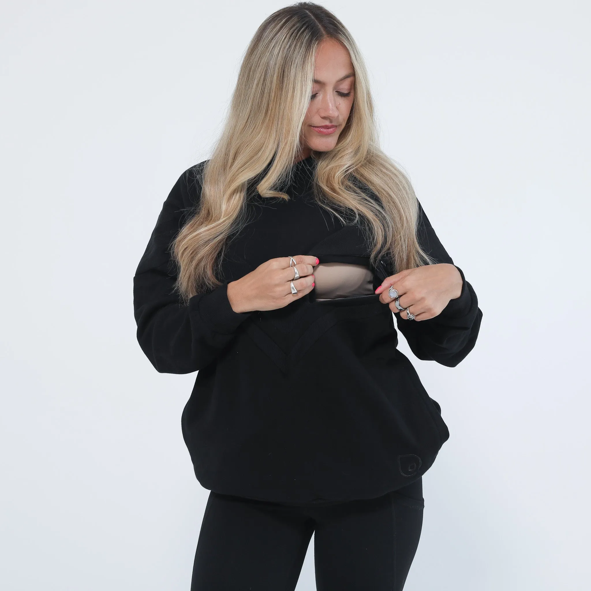 Isabella The Organic Oversized Nursing & Pregnancy Hoodie (Noir)