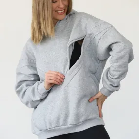 Isabella Ultra Soft Oversized Nursing & Pregnancy Hoodie (Heather Grey)