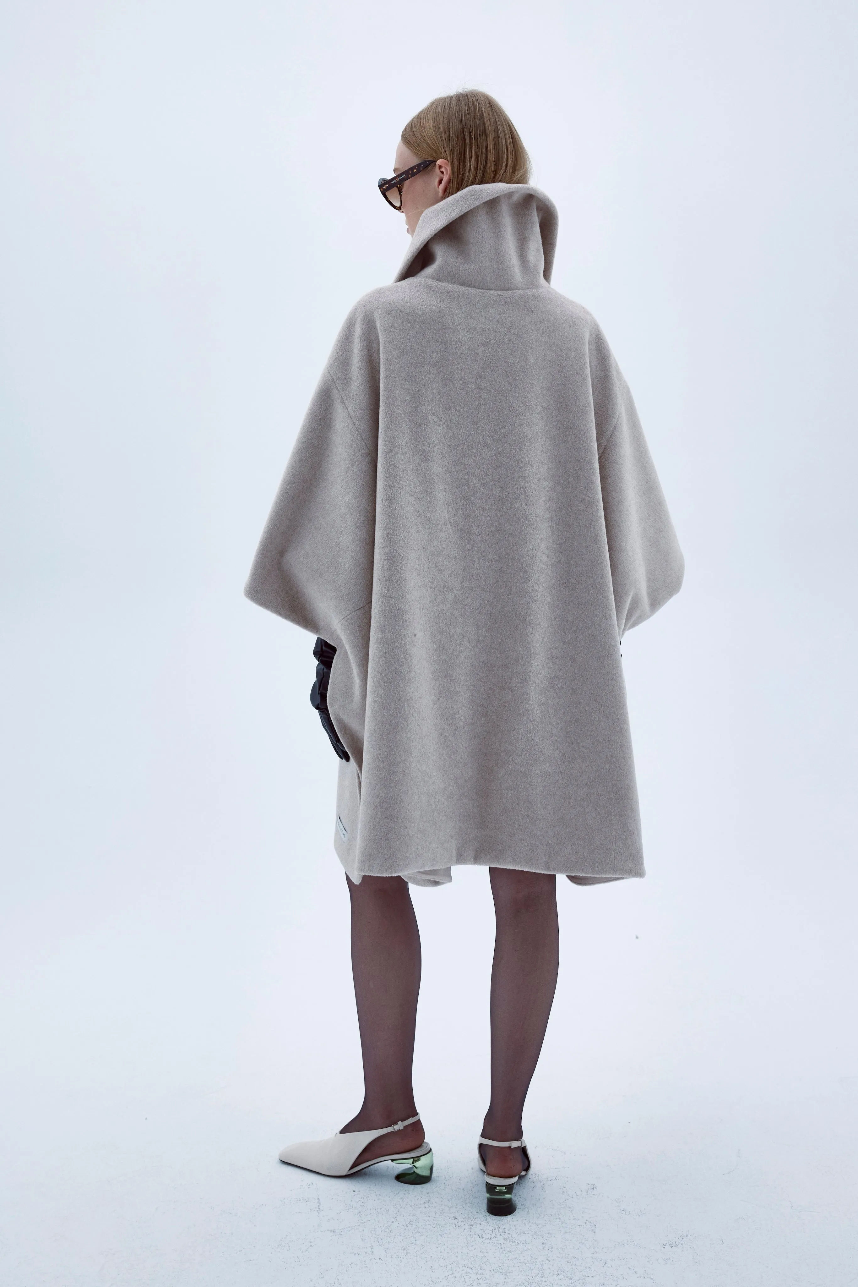 Jarine Wool Blend Poncho In Light Beige