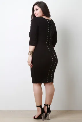 Jersey Knit Lace-Up Back Midi Dress