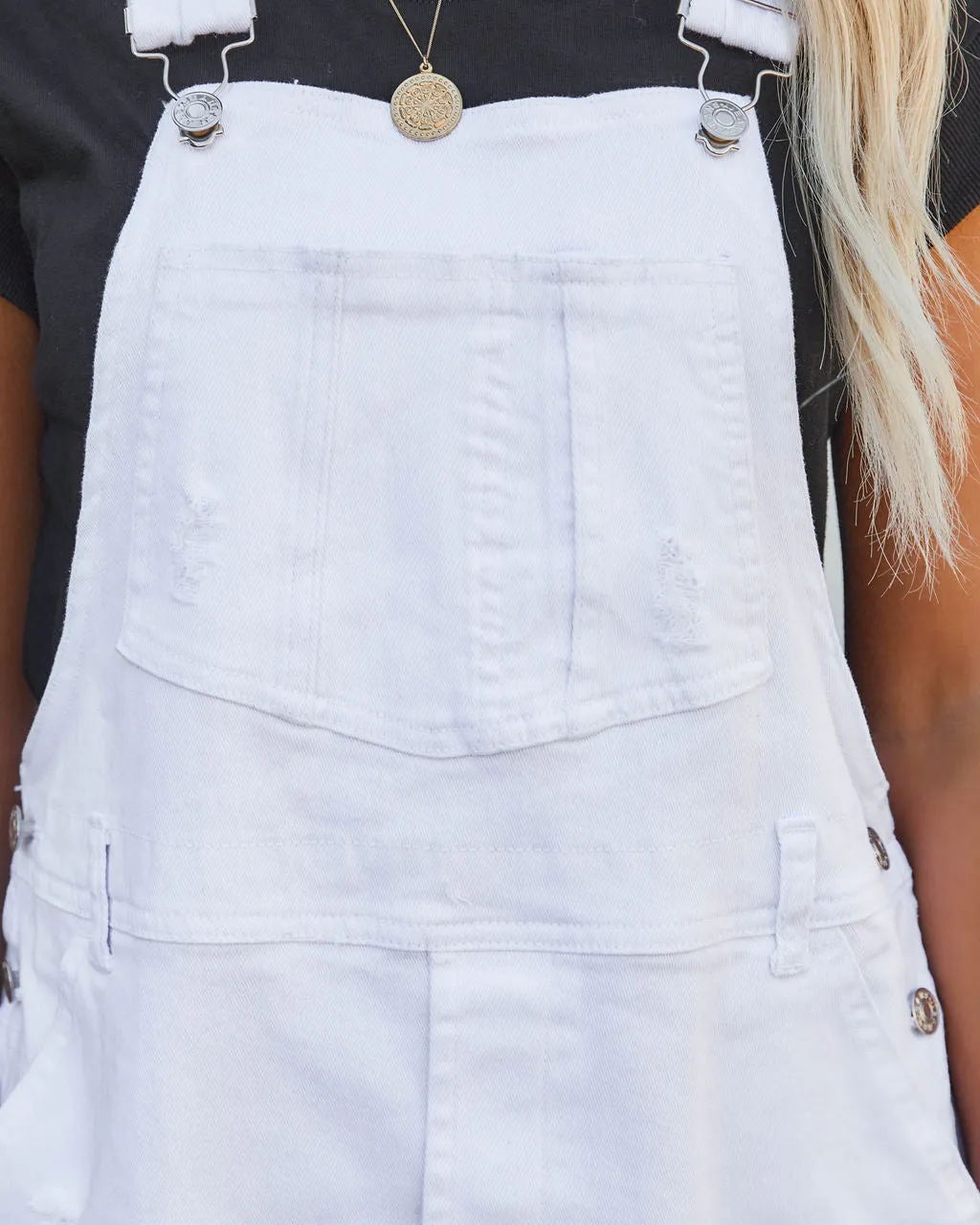 Jorgie Pocketed Denim Overall Dress - White