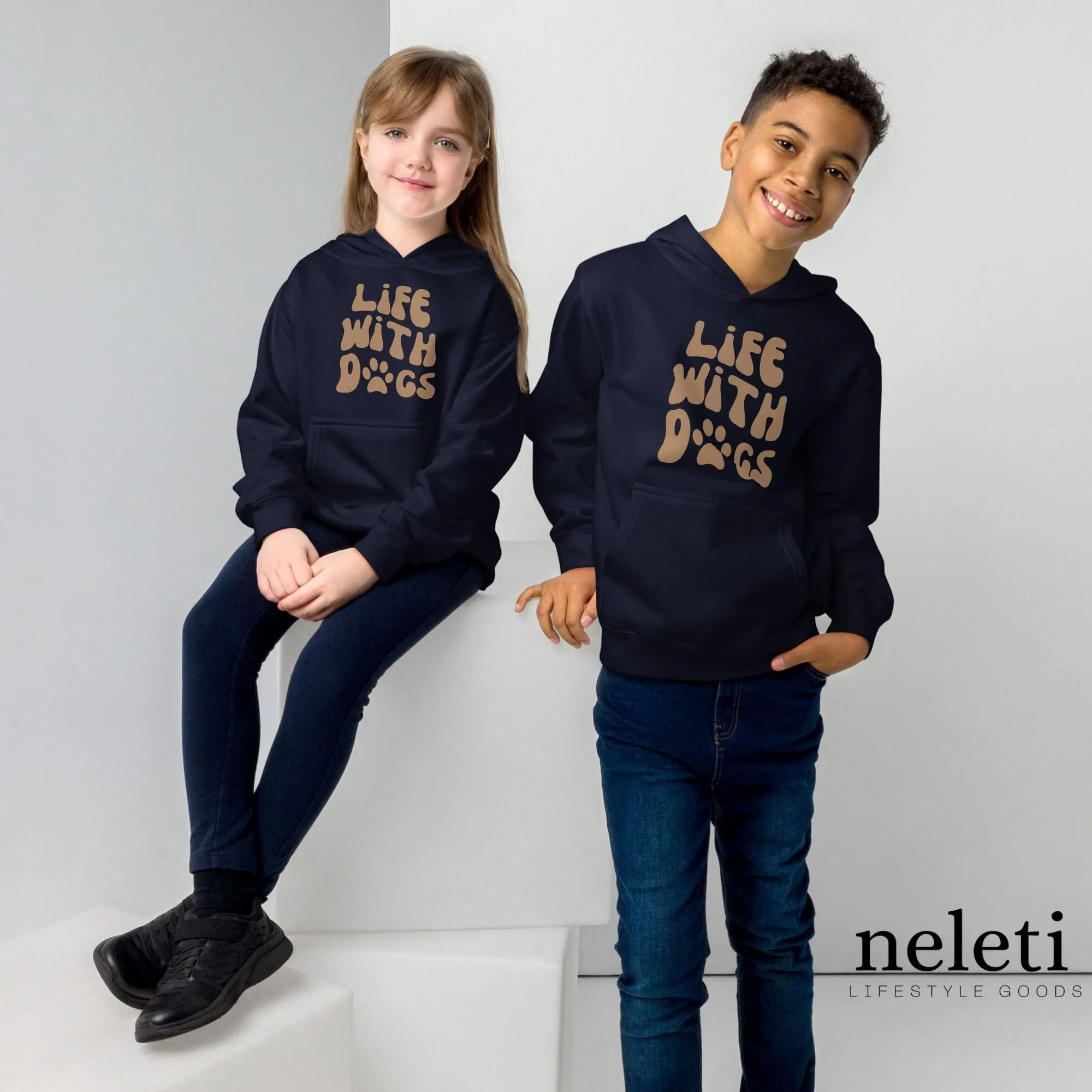 Kids Hoodies with Paw Print & Slogan at Neleti.com - Pawfect Comfort