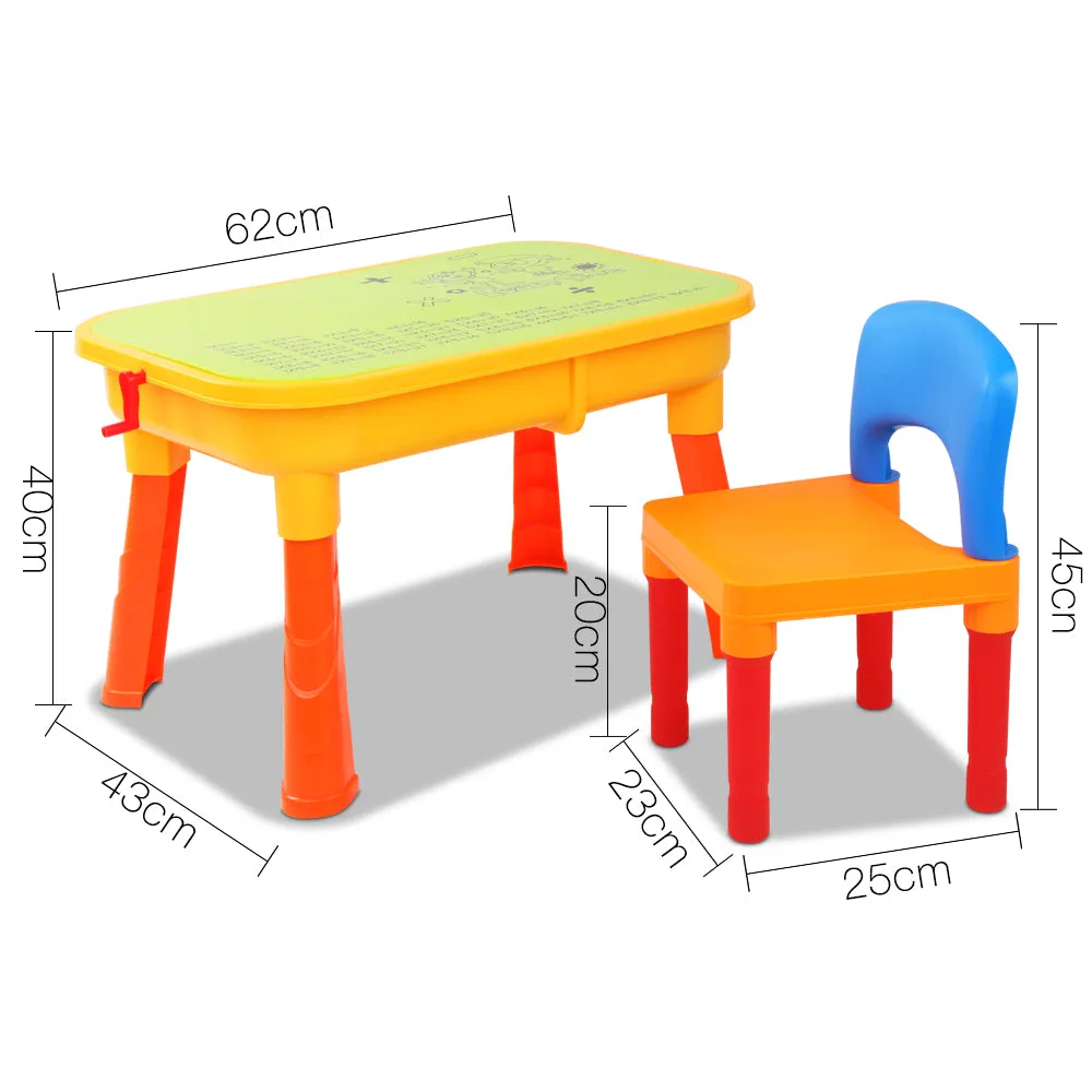 Kids Table & Chair Sandpit Set Water Sand Wheel Castle Shovel Children Play