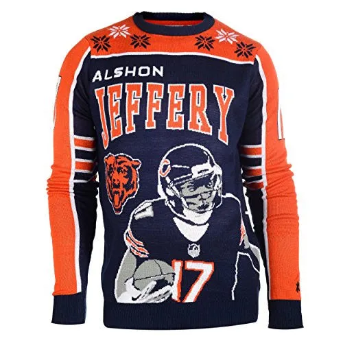 KLEW NFL Men's Chicago Bears Alshon Jeffery #17 Ugly Sweater