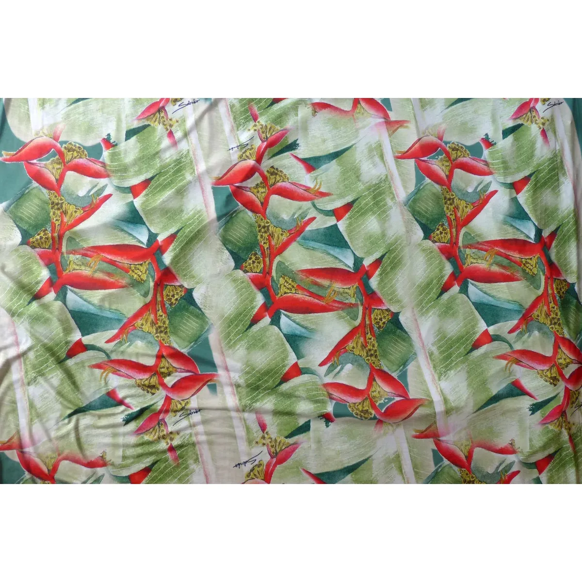 Knit Jersey Hawaiian Fabric | Green Heliconia