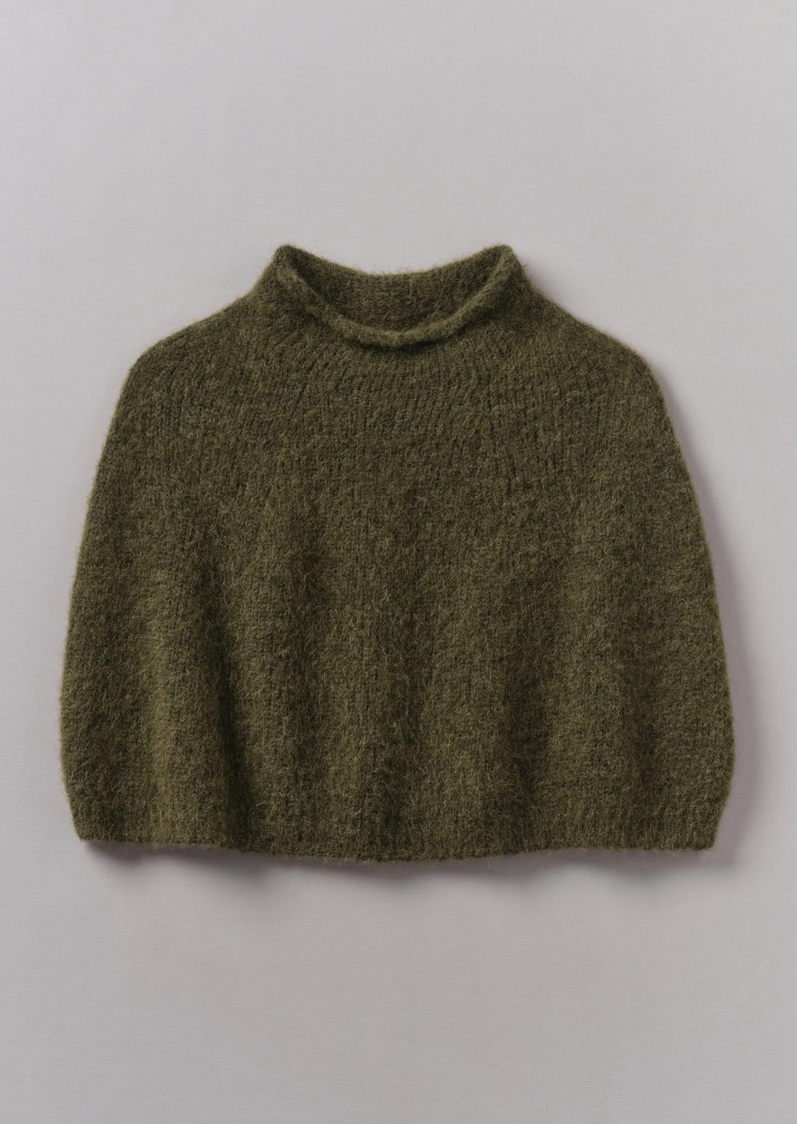 Lofty Alpaca Blend Knitted Poncho | Olive