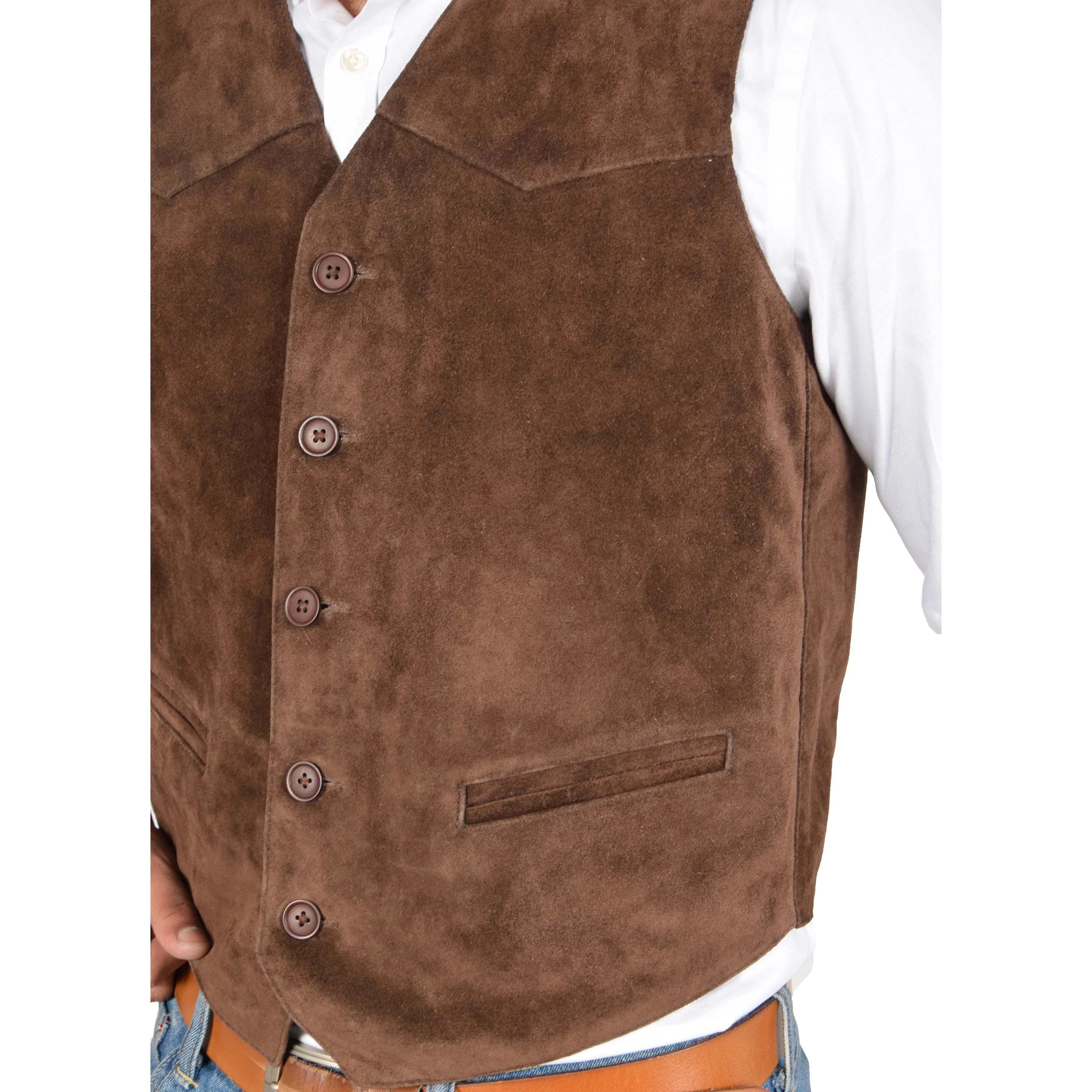 Mens Real Suede Leather Waistcoat Classic Vest Gilet Cole Brown