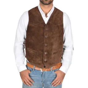 Mens Real Suede Leather Waistcoat Classic Vest Gilet Cole Brown