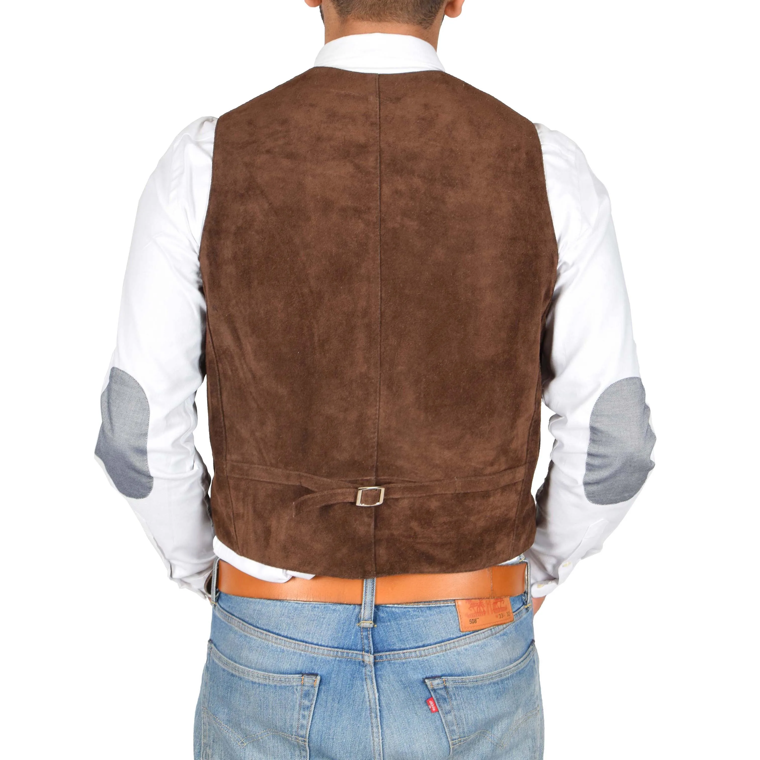 Mens Real Suede Leather Waistcoat Classic Vest Gilet Cole Brown