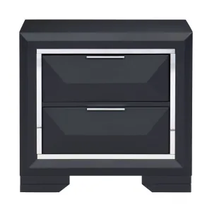 Midnight Blue 2-Drawer Night Stand with Chrome Pulls | Birch & Okume Veneer | No Assembly