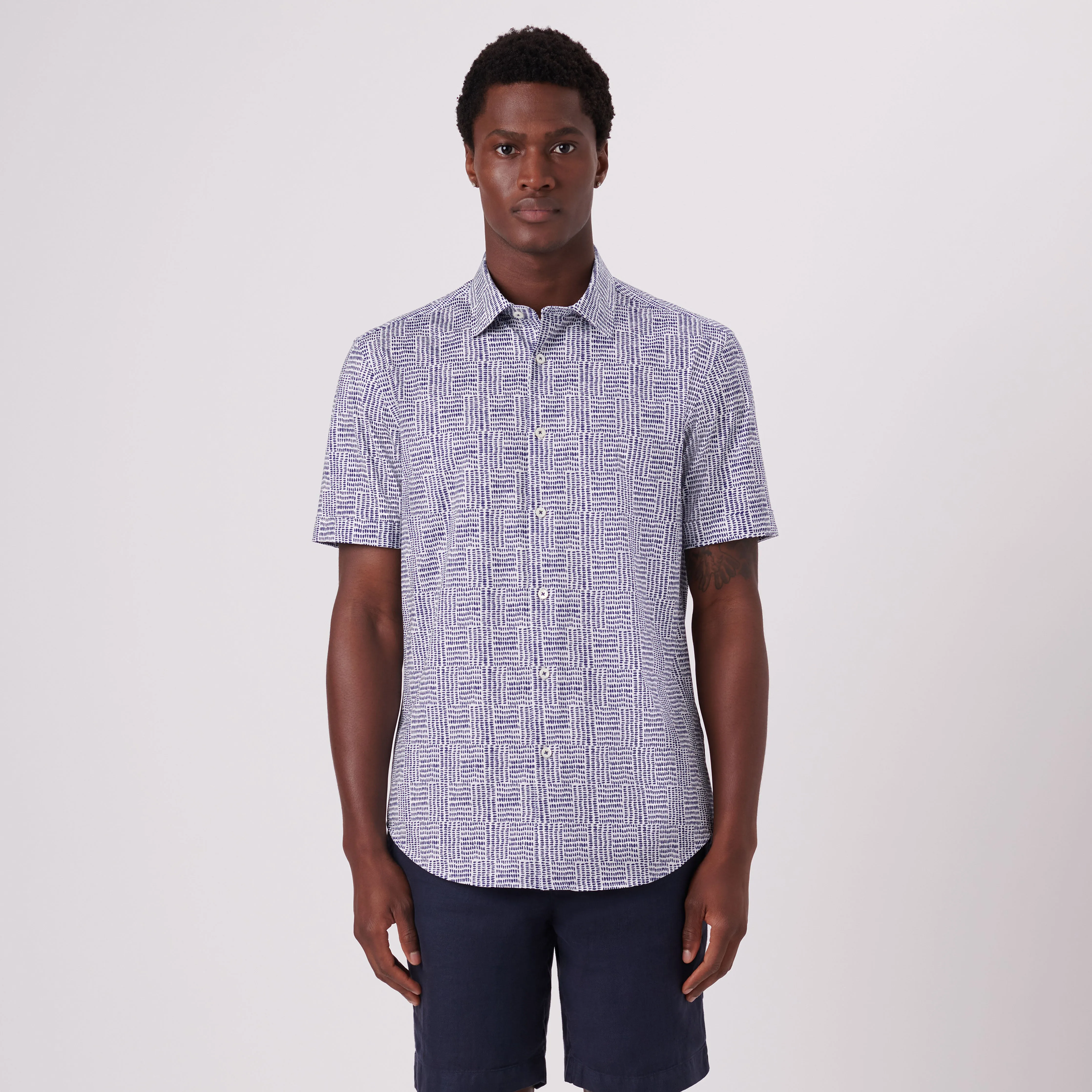 Miles Abstract Check Print OoohCotton Short Sleeve Shirt