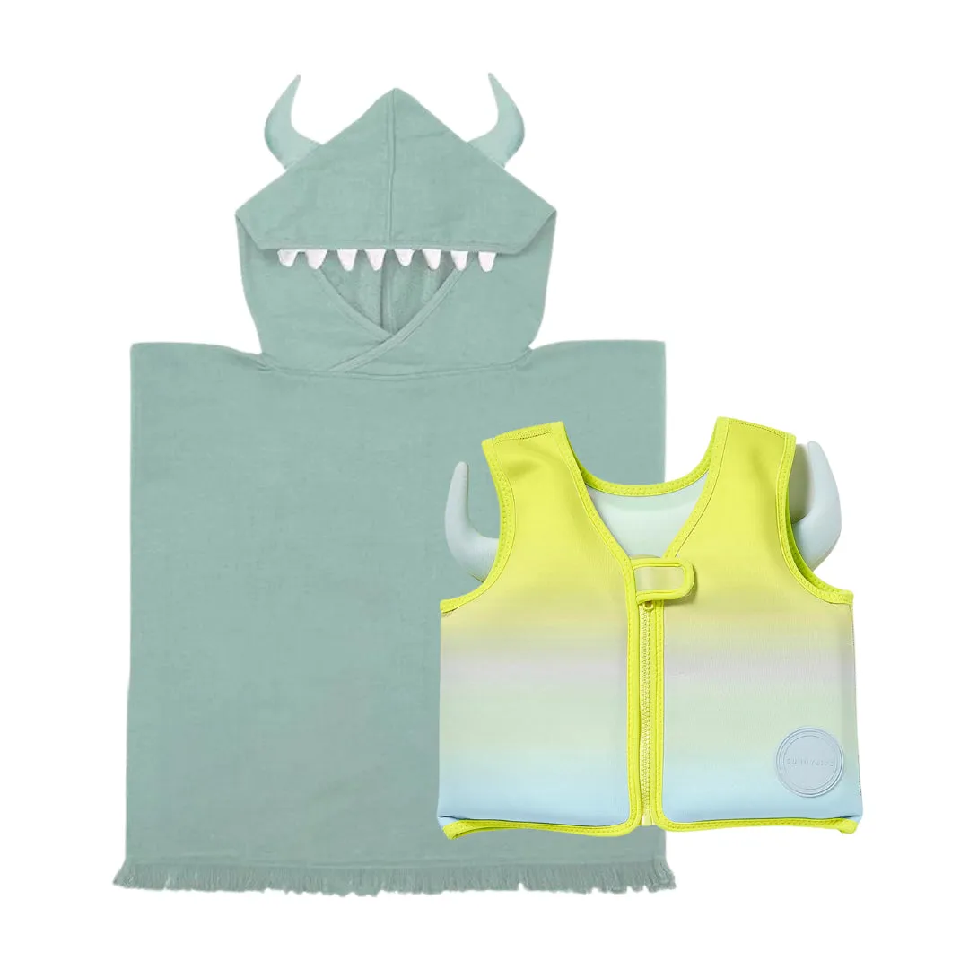 Monty the Monster Float Vest Ages 2-3 & Monster Hooded Beach Towel