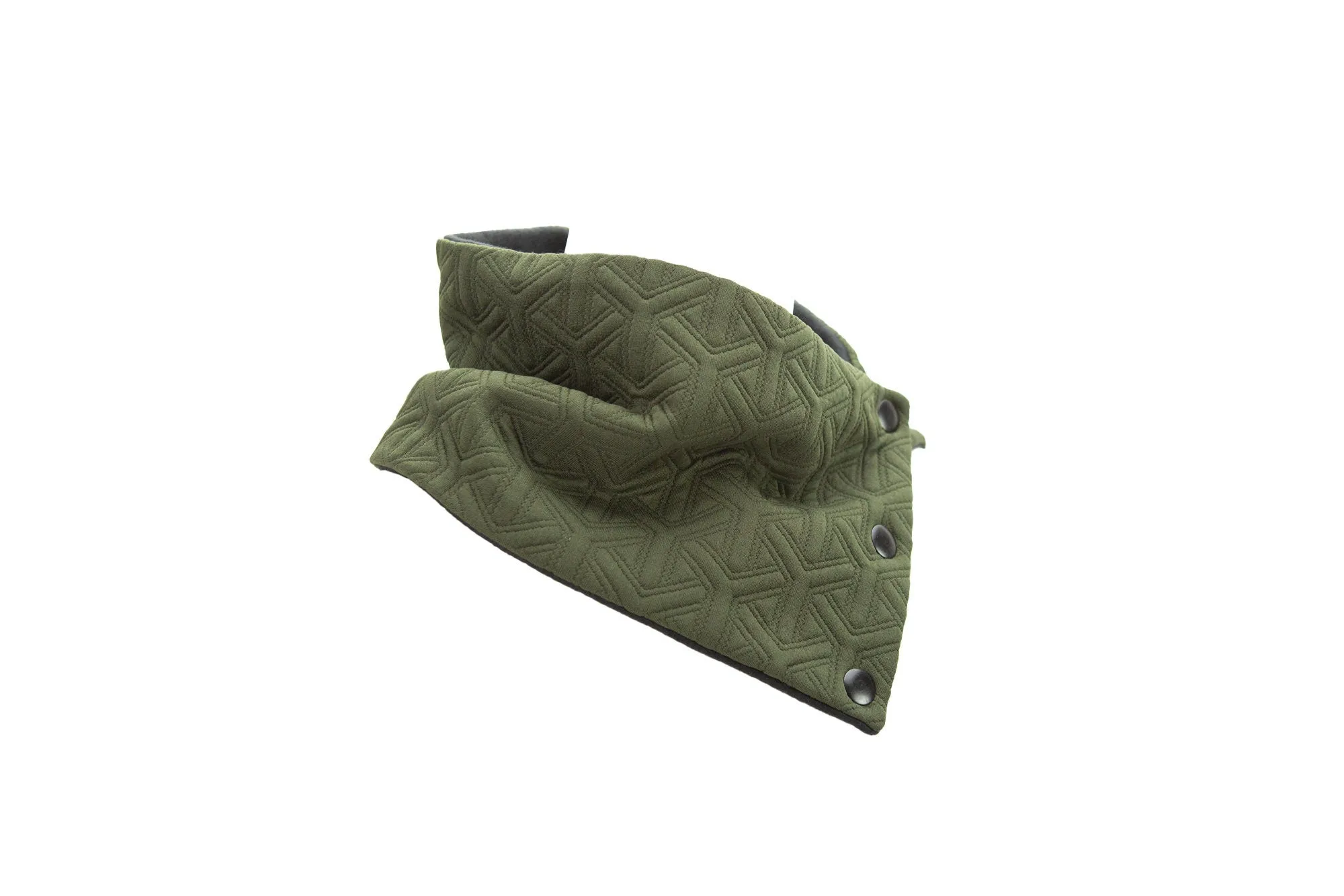 Olive Green Quilted Knit Mini Snap Scarflette Cowl