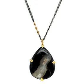 One-of-a-Kind Black Agate Druzy Necklace - "Milky Way"