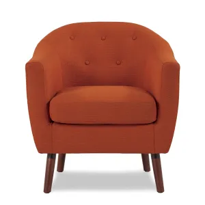 Orange Accent Chair with Button-Tufted Back and Espresso Wood Legs