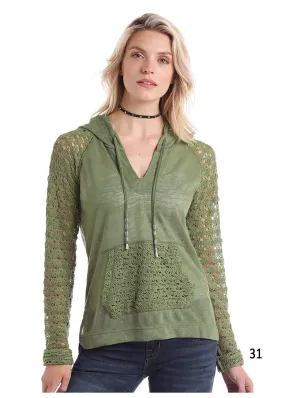 Panhandle White Label Ladies Long Sleeve Hoodie with Lace Trim, Olive