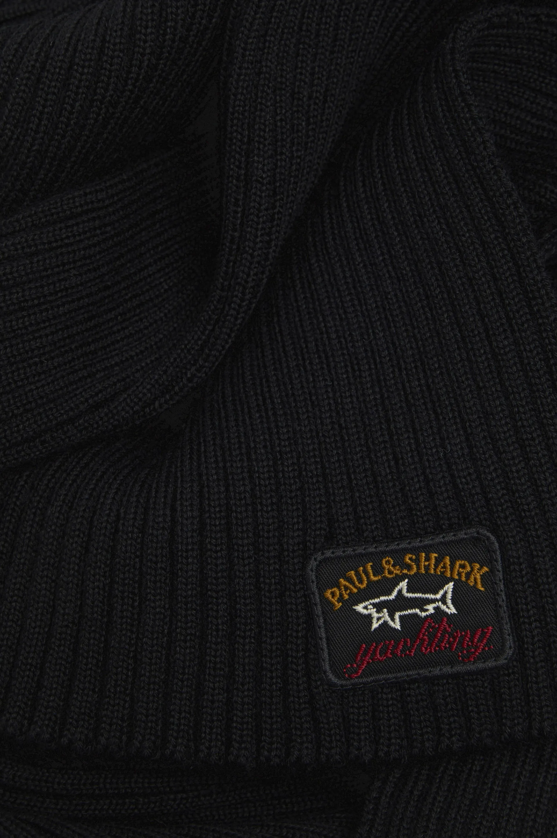 Paul & Shark Wool Scarf with Iconic Badge | Black