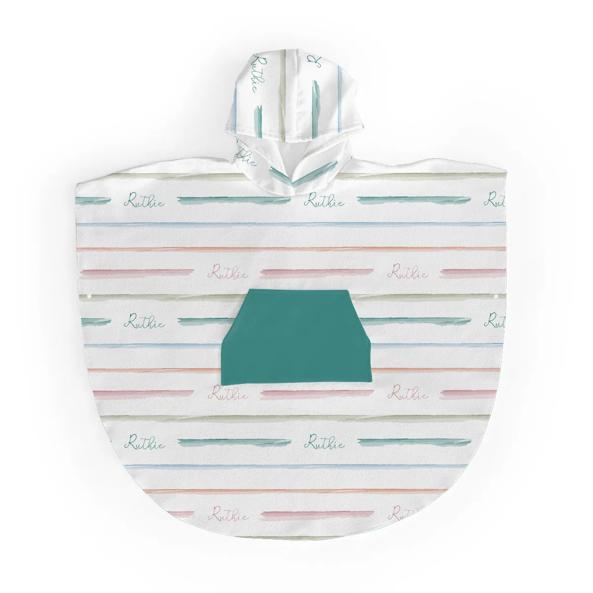 Personalized  Hooded Poncho Towel | Rainbow Stripes