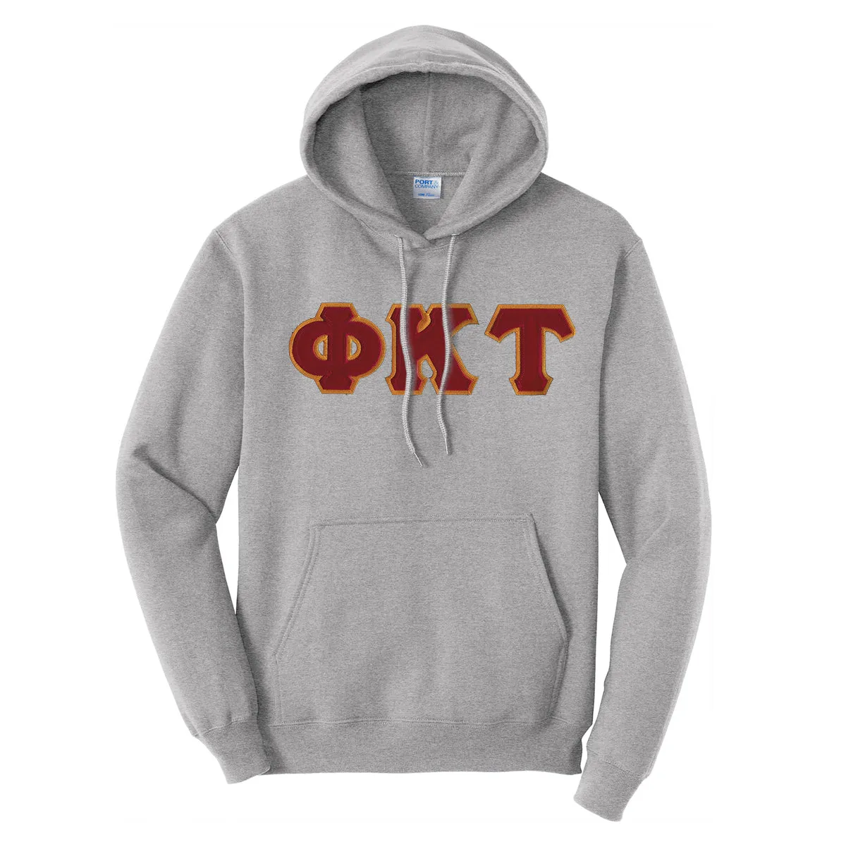 Phi Tau Heather Gray Hoodie with Sewn On Letters