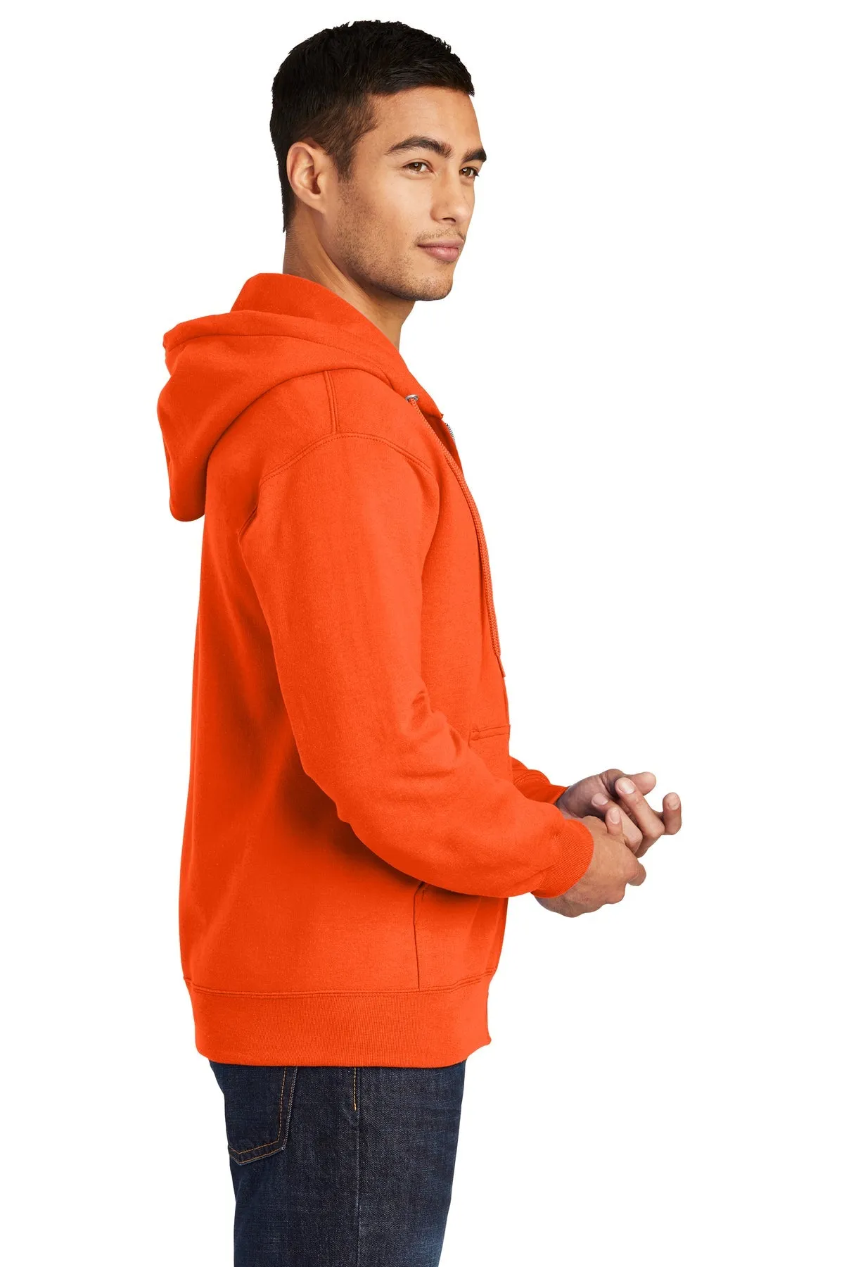 Port & Company Essential Fleece Branded Zip Hoodies, Safety Orange