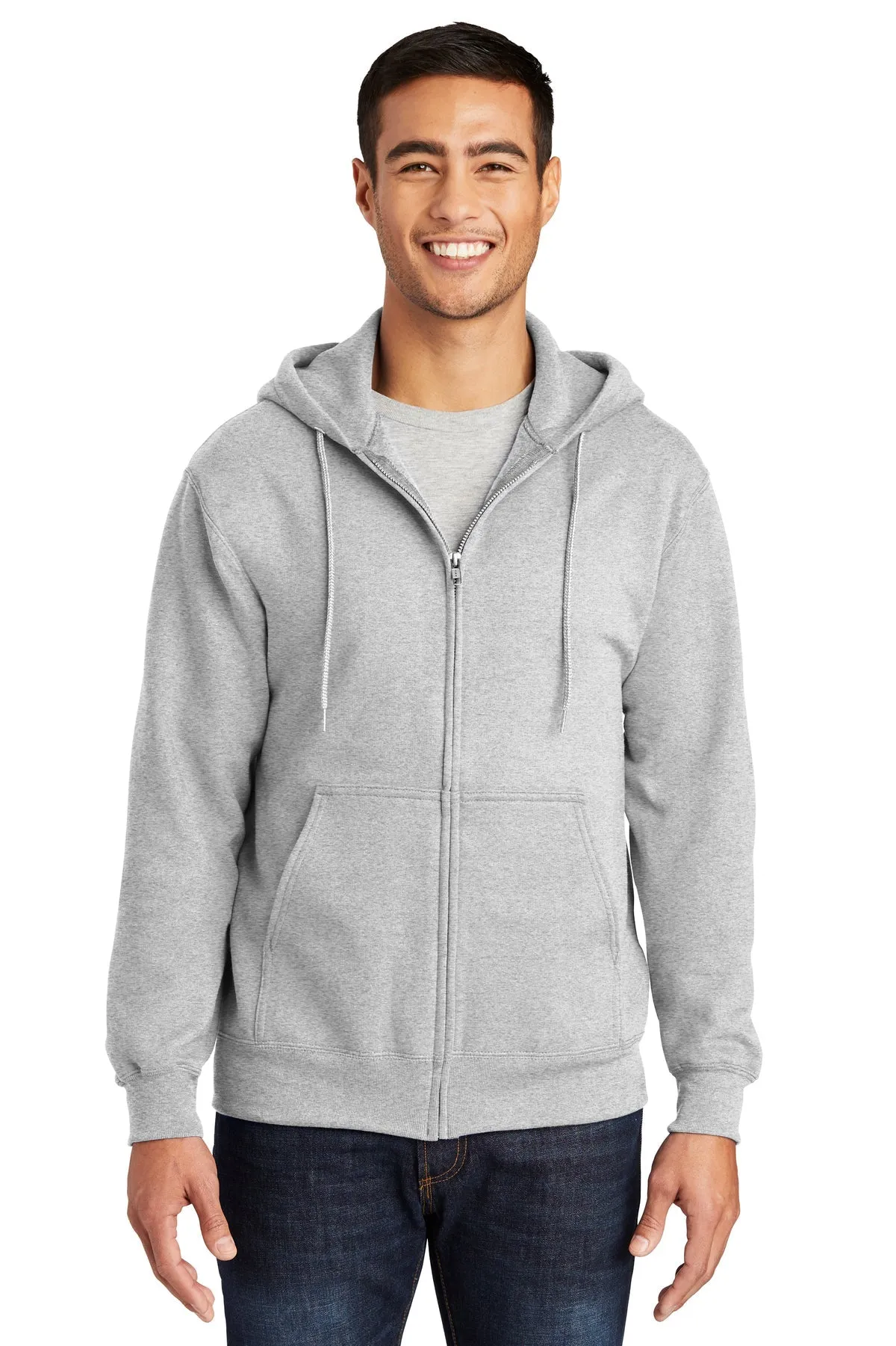 Port & Company Essential Fleece Custom Zip Hoodies, Ash