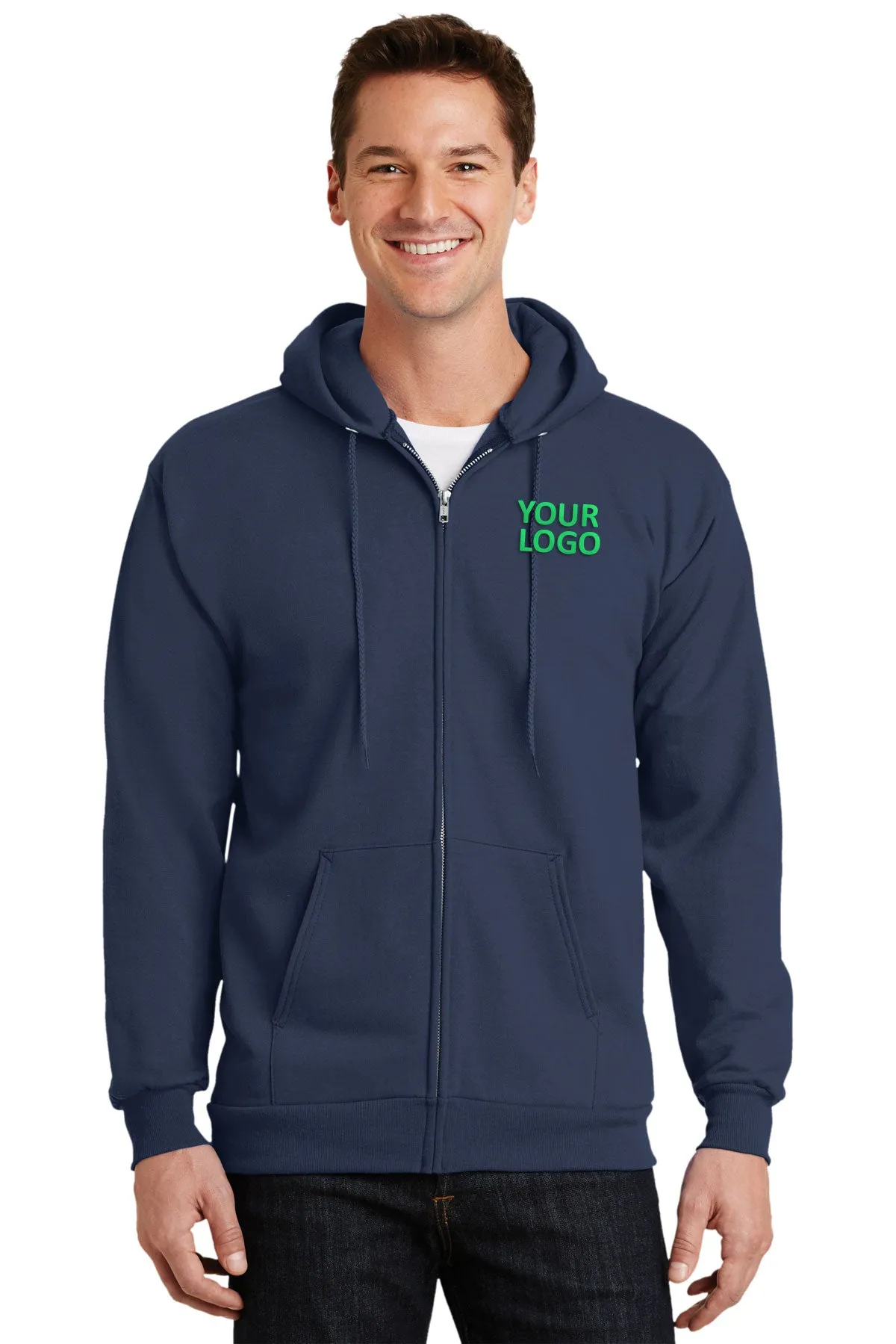 Port & Company Tall Essential Fleece Zip Branded Hoodies, Navy