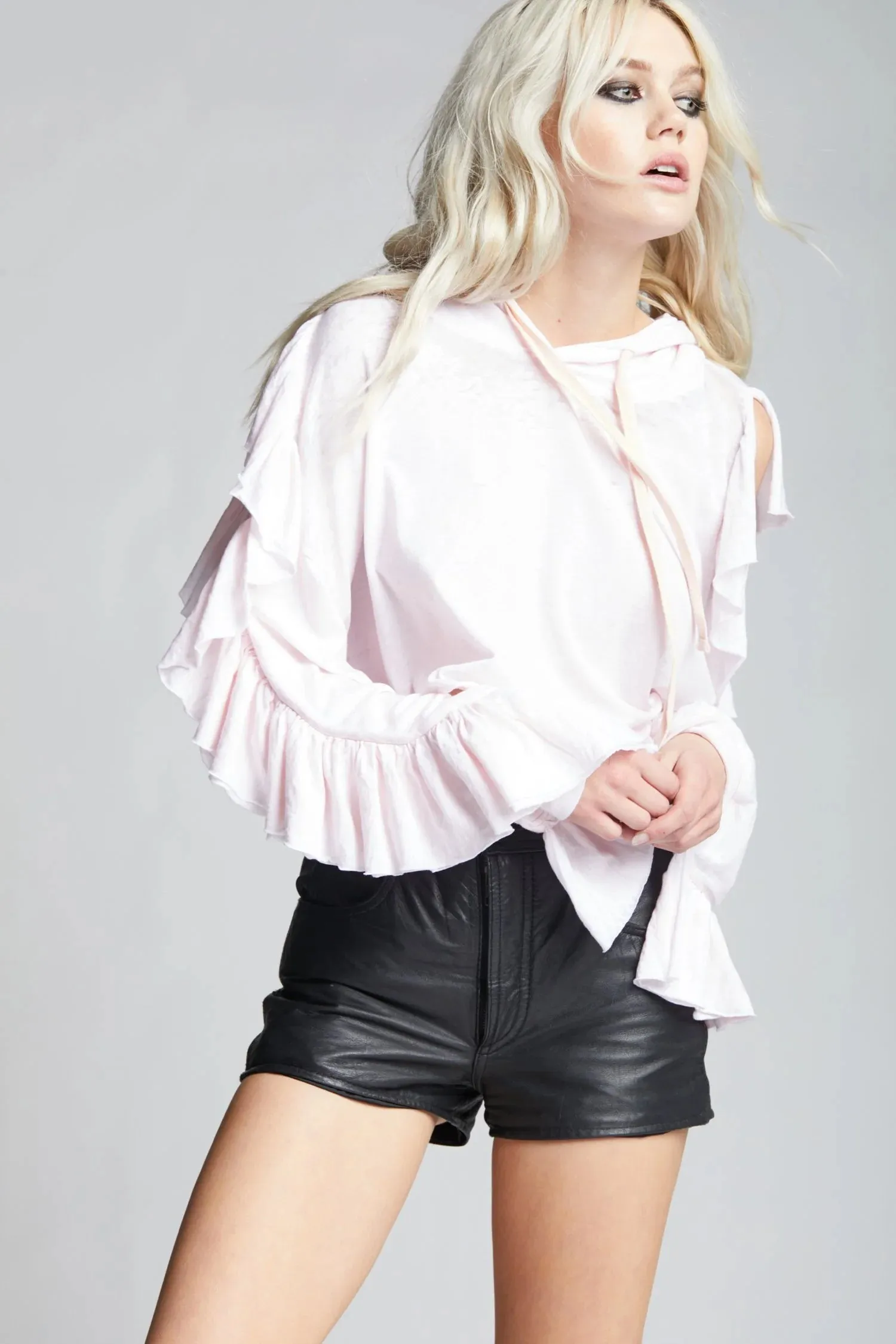 Recycled Karma Natalie Ruffle Cold Shoulder Hoodie