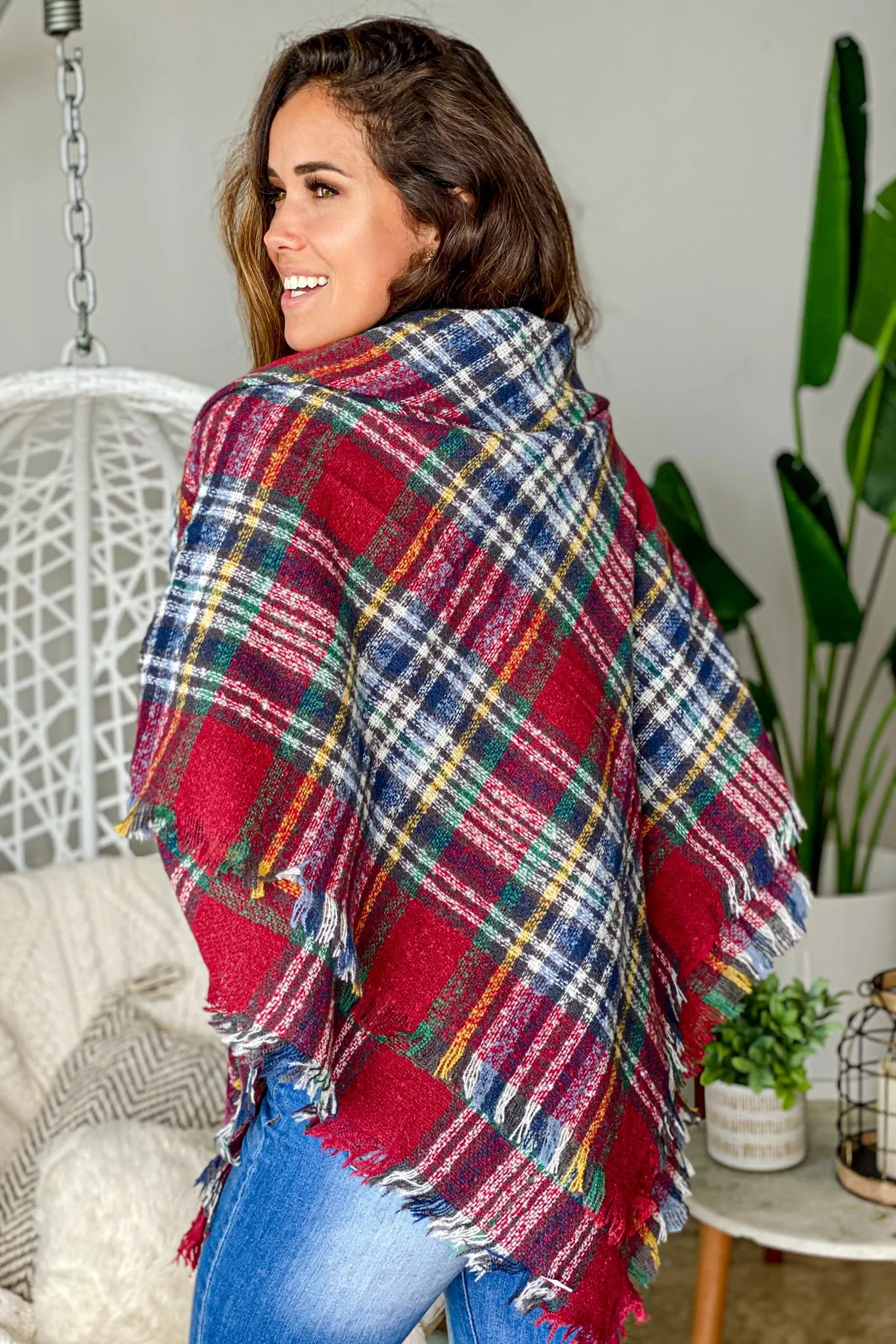 Red And Blue Plaid Blanket Scarf