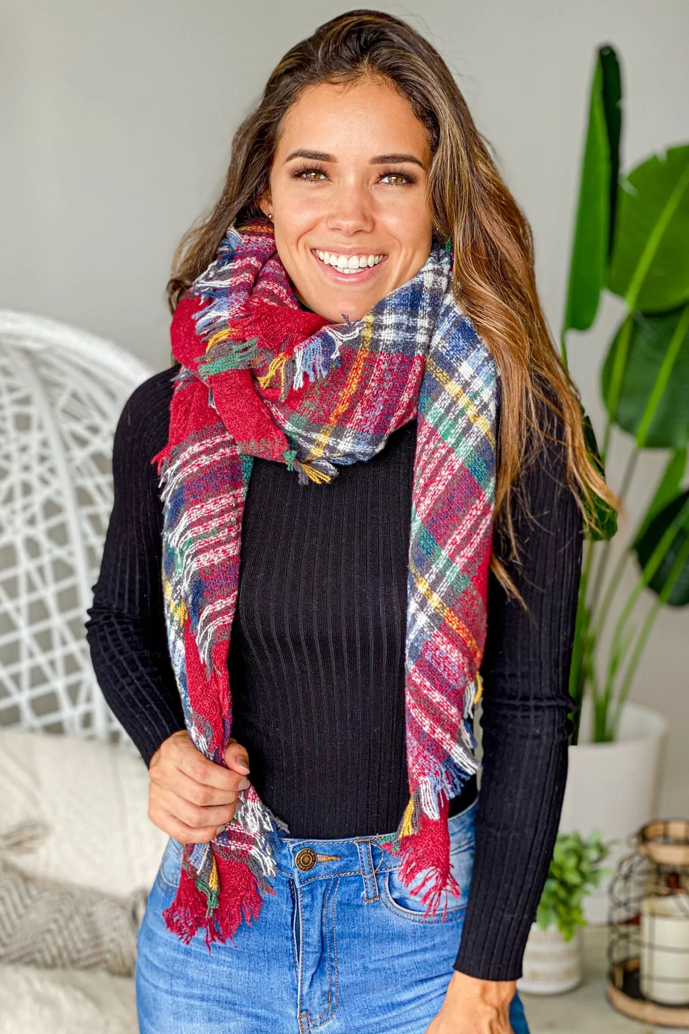 Red And Blue Plaid Blanket Scarf