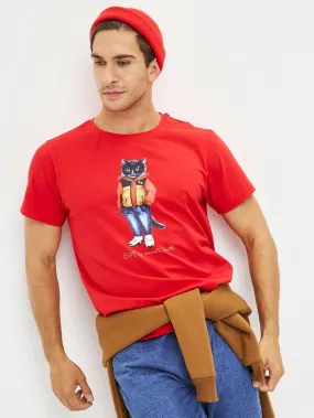 Red Printed T-shirt SPORT CASUAL CAT