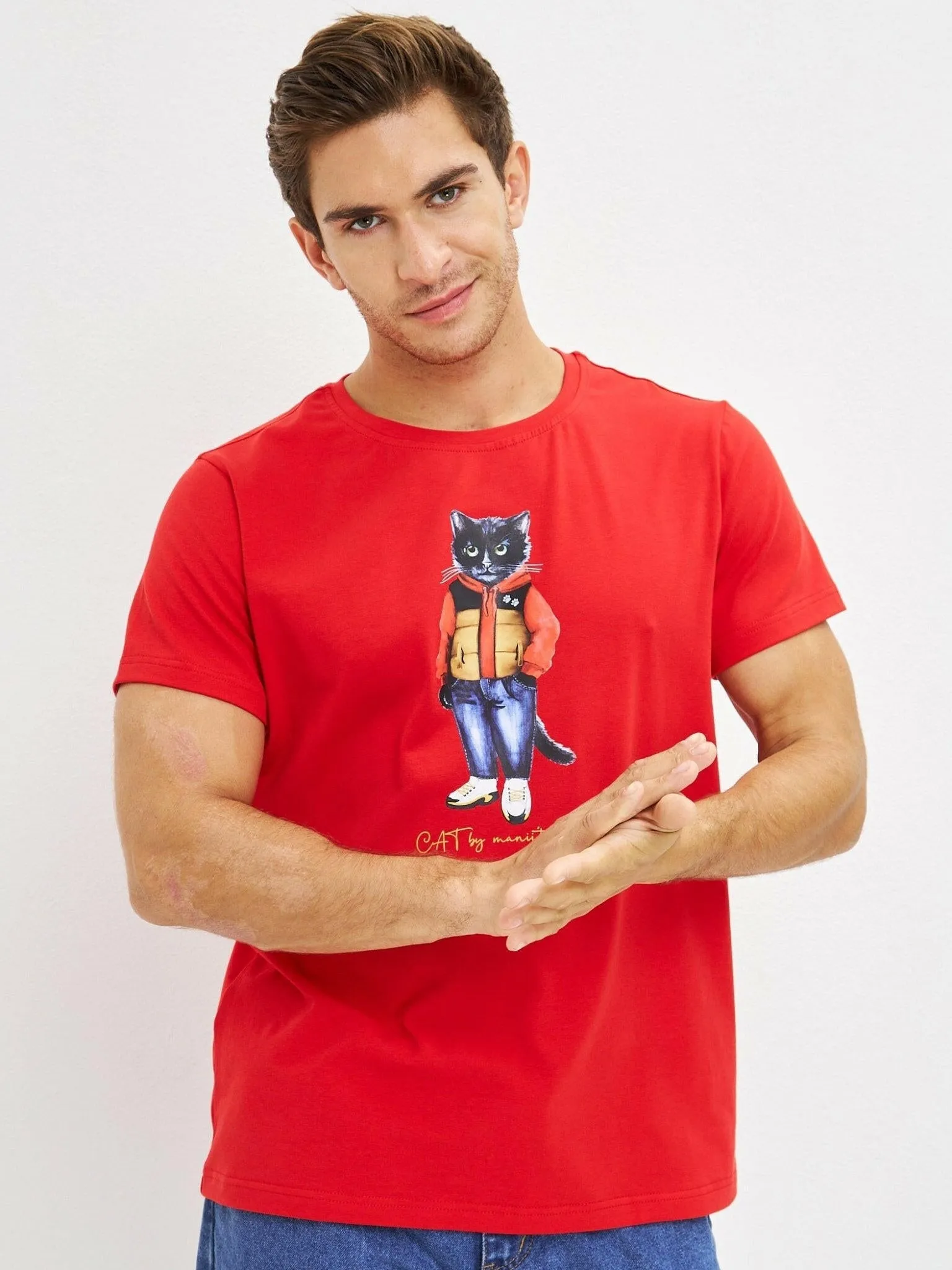 Red Printed T-shirt SPORT CASUAL CAT