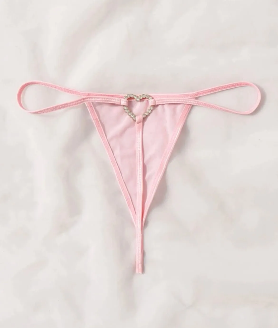 Rhinestone Heart Thong Sheer