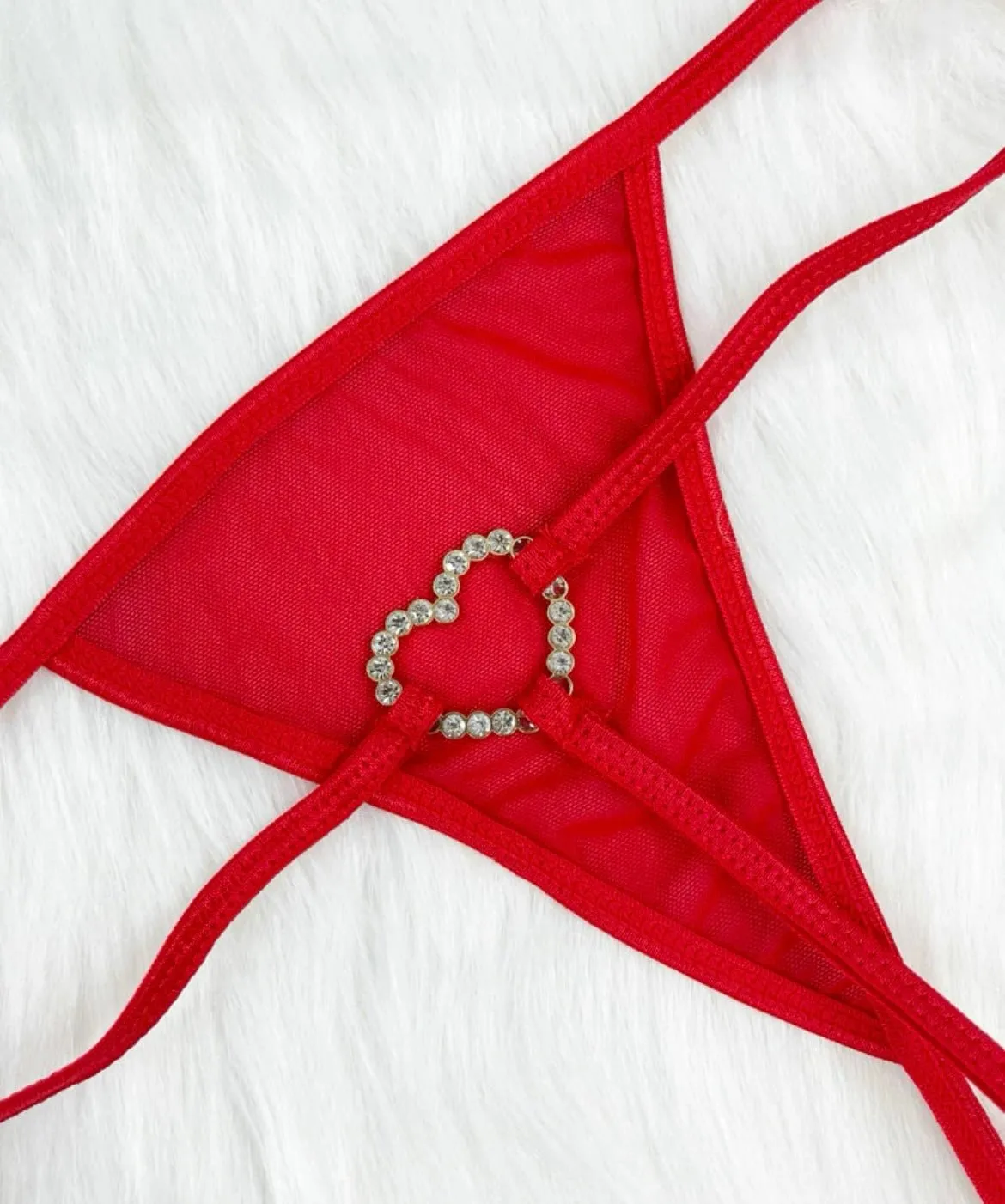 Rhinestone Heart Thong Sheer