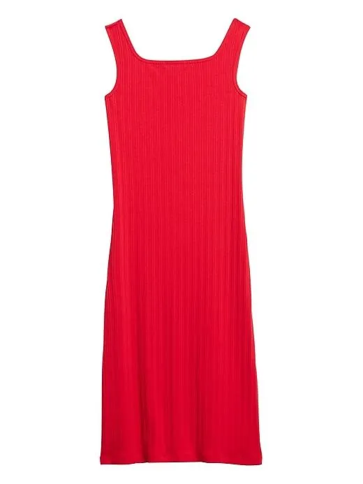 Ribbed Square-Neck Dress in Ultra Red