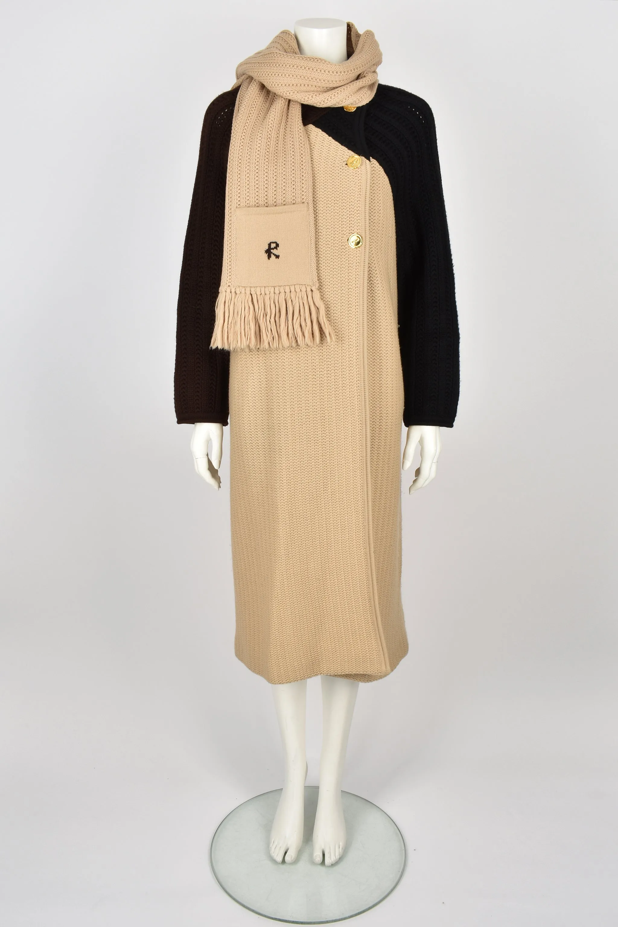 ROBERTA DI CAMERINO 70s wool knit coat with scarf M-L