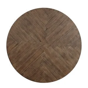 Round Pine Veneer Dining Table - Seats 4, Burnished Brown & Gray Metal Finish