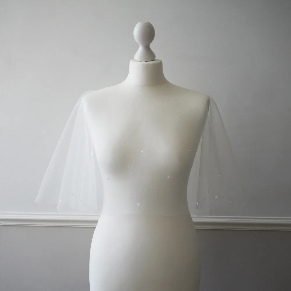 Sequin and pearl ivory tulle bridal capelet - Hatherleigh