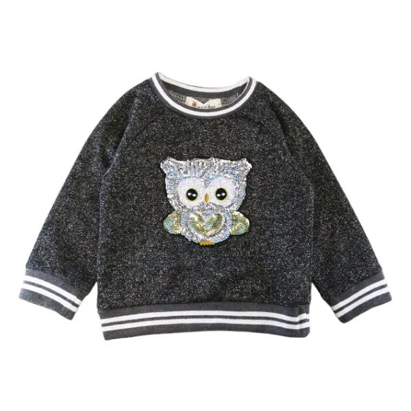 Sequin Owl Lurex Sweatshirt - Grey