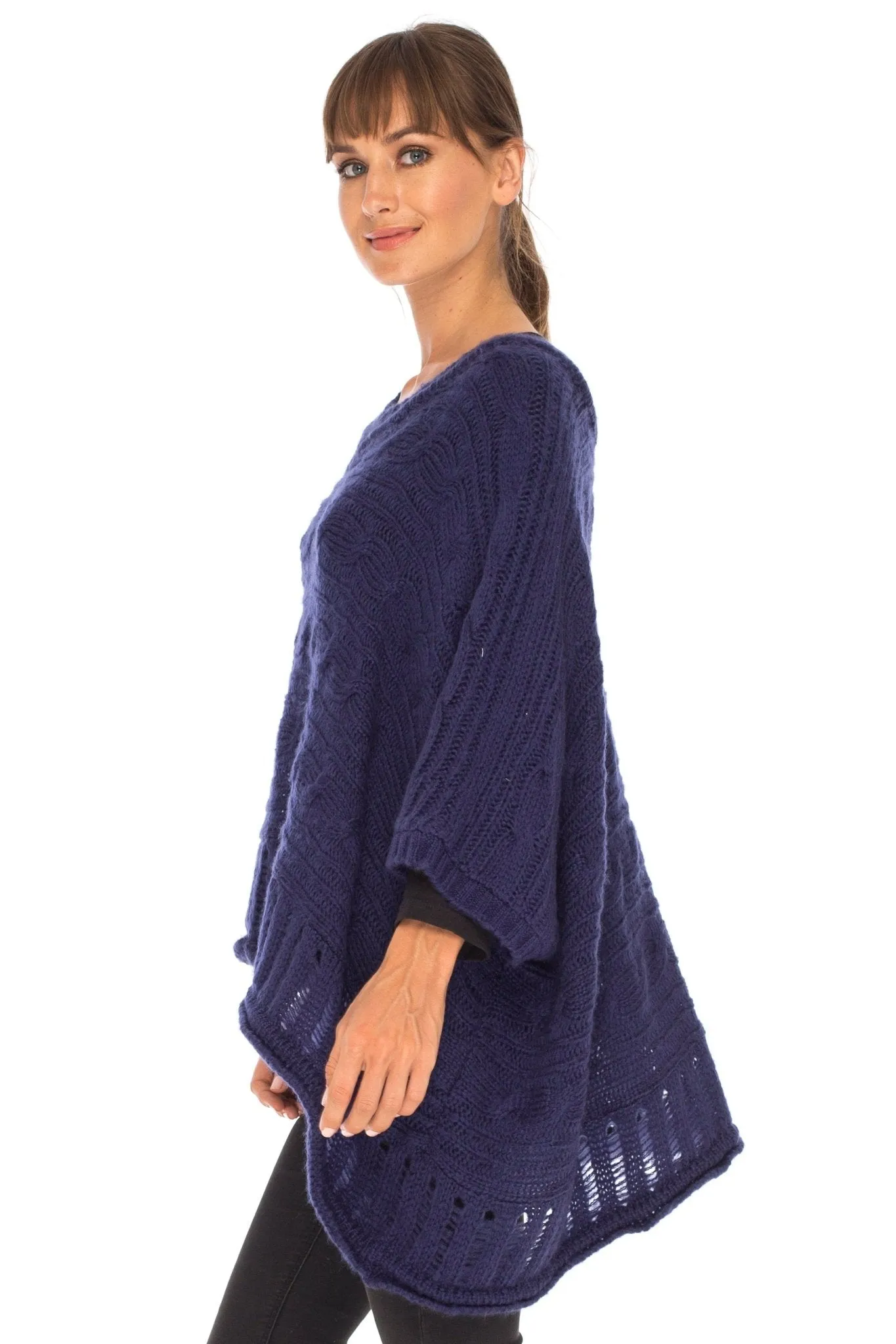 SHU-SHI Women's Boho Oversized Cable Knit Cowl Neck Sweater Poncho Topper