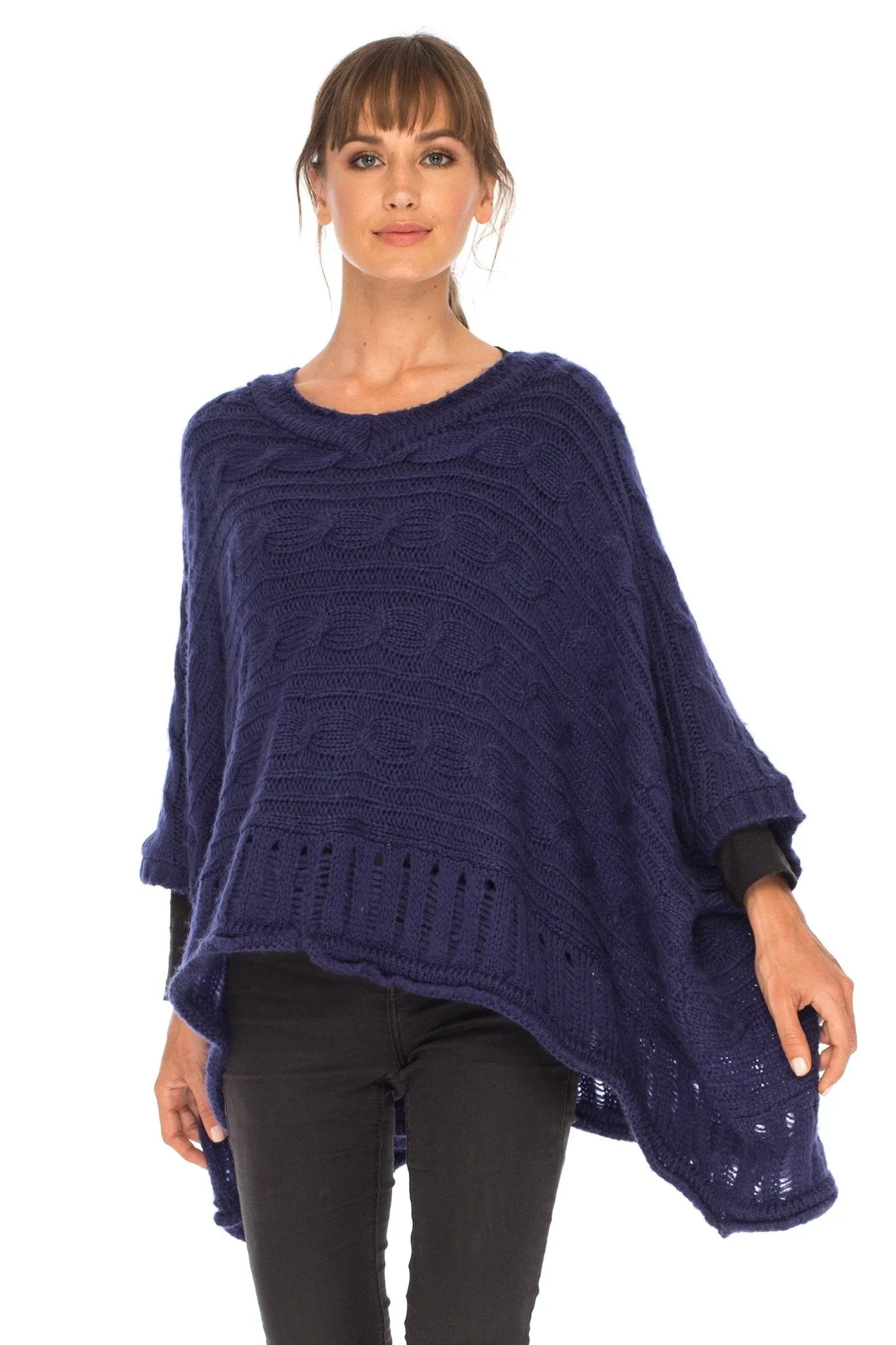 SHU-SHI Women's Boho Oversized Cable Knit Cowl Neck Sweater Poncho Topper