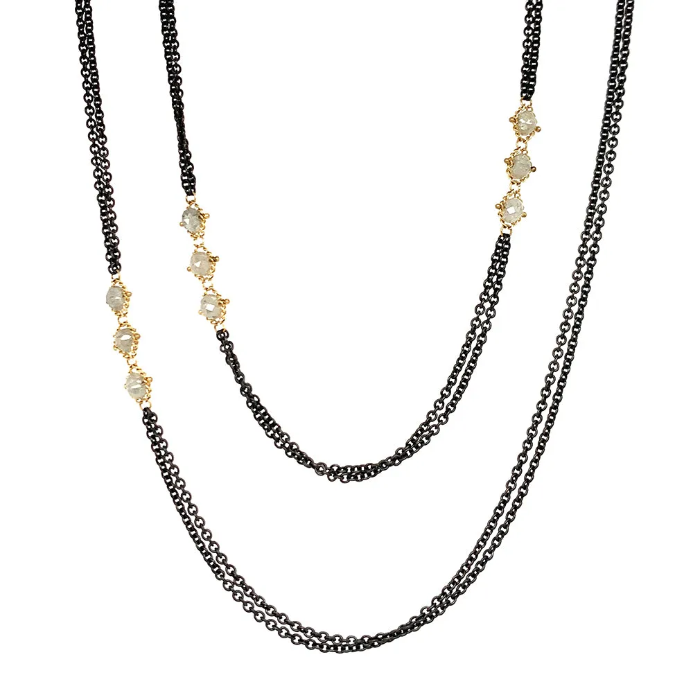 Silver Diamond Rondelle & Yellow Gold Station Necklace - "Flurry"