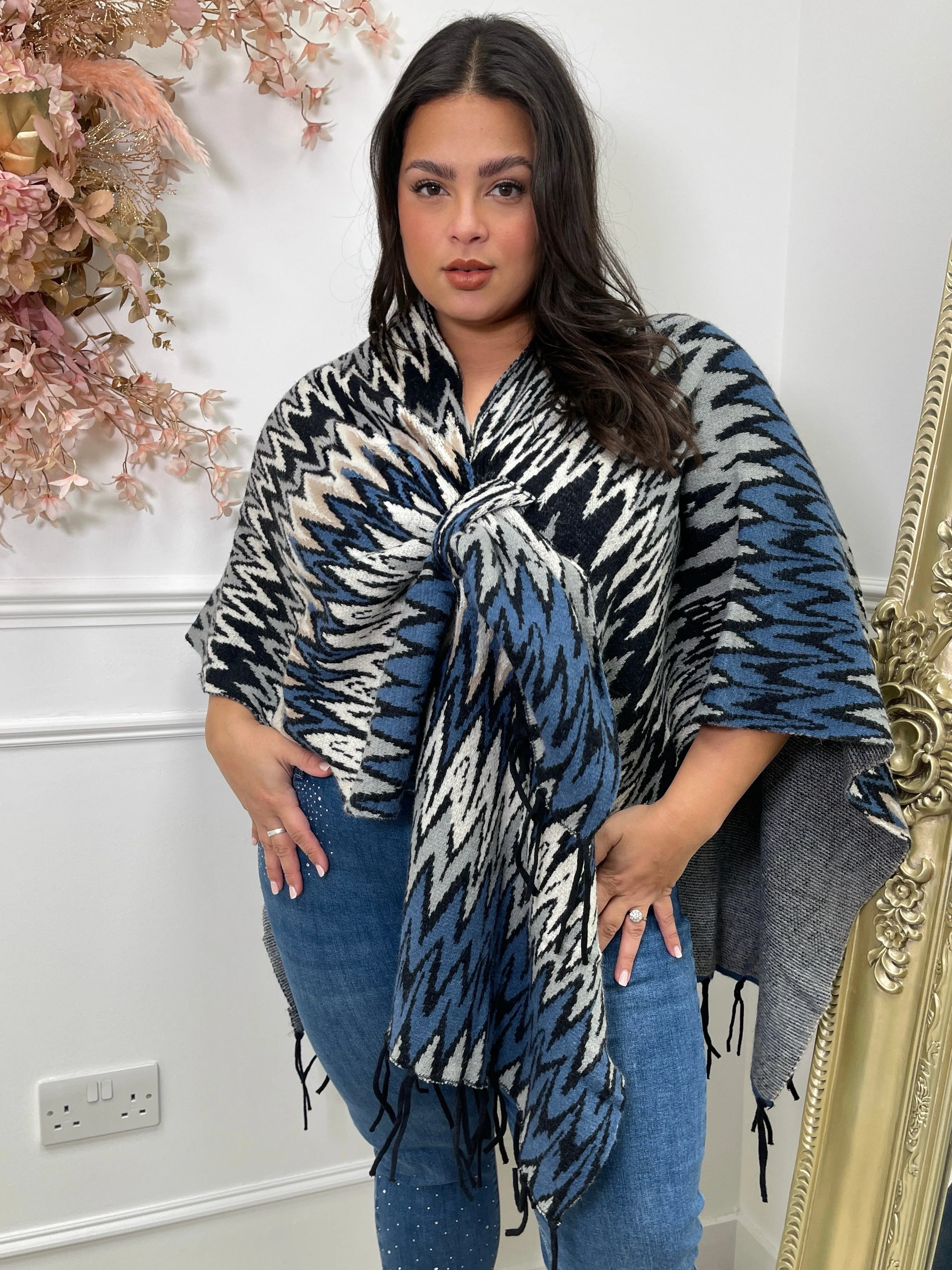 Skye Blue Zig Zag Bow Poncho