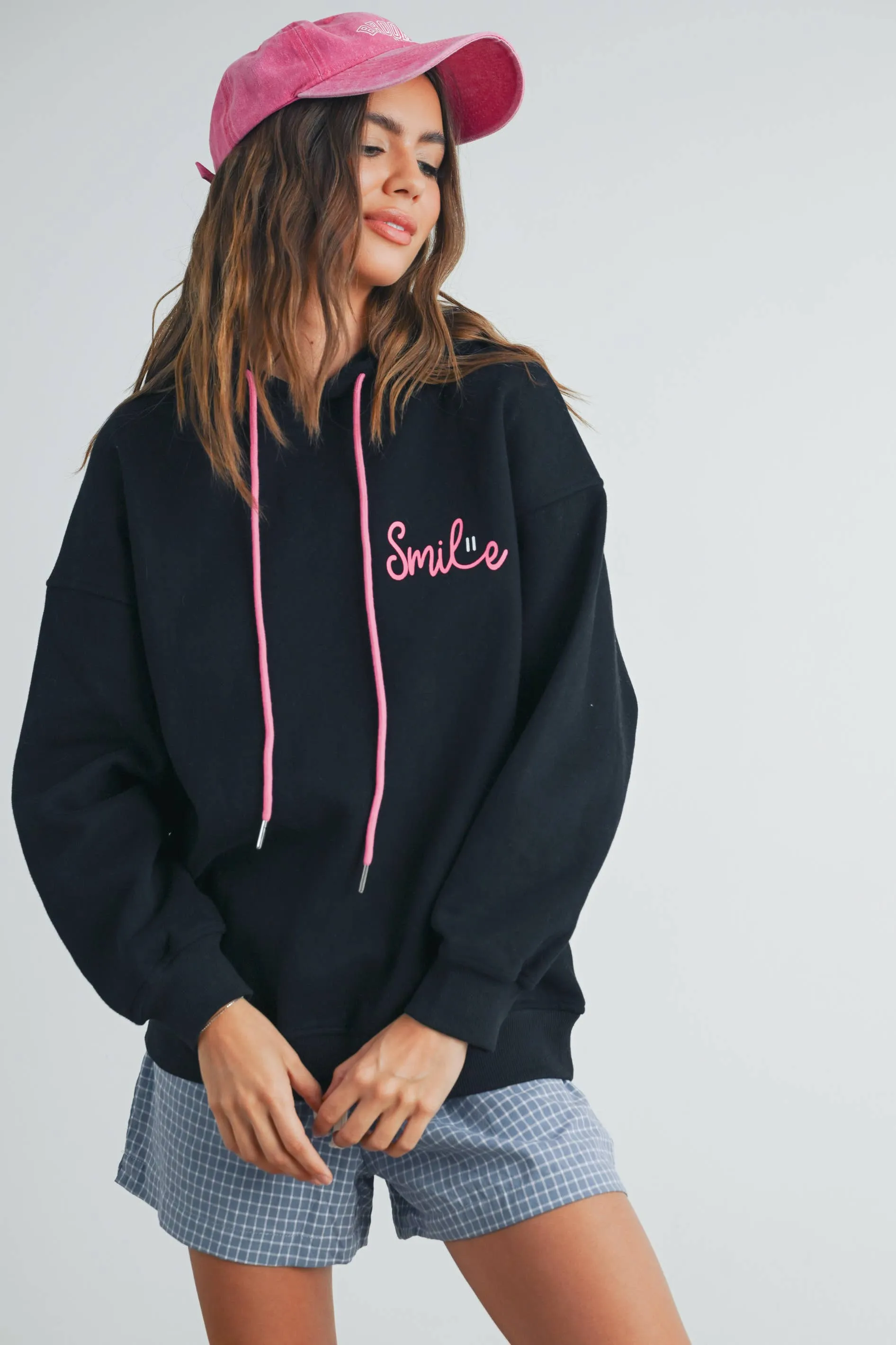 Smile Printed Drawstring Hoodie