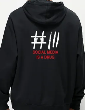 Social Media Drug Graphic Printed Black Hoodie